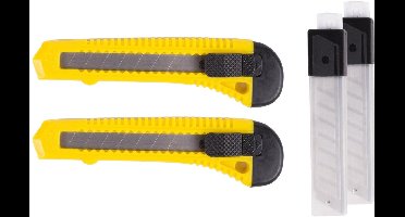 Benson Afbreekmes - 2x - werkmes - snijmes - 18 mm - staal - geel - incl. reservemessen
