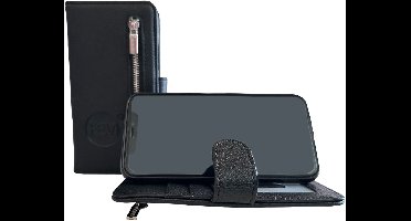 HEM Boekhoesje Met Rits Geschikt Voor Apple iPhone 17 – Zwart (Antique Black) Luxe Portemonnee Hoesje – Wallet Case Met Pasjeshouder – Beschermende Bookcase