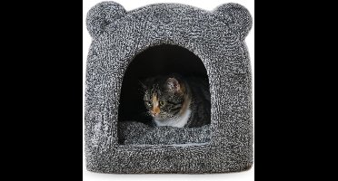 Rosewood Teddy Kattenmand – Zacht Kattenbed met Uitneembaar Kussen – 2-in-1 Kattenhuis of Ligbed – Grijze Teddy Pluche – Wasbaar & Antislip