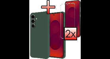 Hoesje - Met 2x Screenprotector - Geschikt voor Samsung Galaxy S25 FE - Sterk & Shockproof - Back Cover - Siliconen Case - Telefoon Hoes - Donkergroen