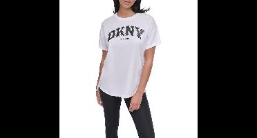 Dkny Arched Varsity Glitter Logo T-shirt Met Korte Mouwen Wit XS Vrouw