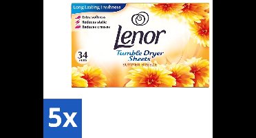 5 x Lenor - Droogtrommeldoekjes - Zomerbries - Summer Breeze - 34 Doekjes - Droogtrommeldoekjes - Zomerse Geur - Statische Elektriciteit - Droogtrommel - Kleding Geur