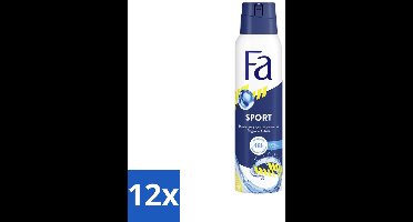 12 x Fa - Deodorant Spray - Sport - Citroen - Tegen Vlekken - 48 uur Bescherming - 150 ml - Sport Deodorant - Citroen Deodorant - Anti Vlekken - 48 Uur Bescherming - Zweetgeur Bestrijding