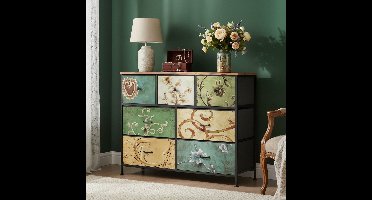 ADFBL Ladekast Industrieel met 7 Stoffen Lades - Vintage Design Houtlook | Commode Opbergkast voor Slaapkamer