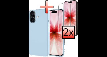 Hoesje - Met 2x Screenprotector - Geschikt voor Apple iPhone 17 - Sterk & Shockproof - Back Cover - Siliconen Case - Telefoon Hoes - Lichtblauw