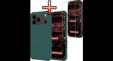 Hoesje - Met Screenprotector - Geschikt voor Apple iPhone 17 Pro Max - Sterk & Shockproof - Back Cover - Siliconen Case - Telefoon Hoes - Donkergroen