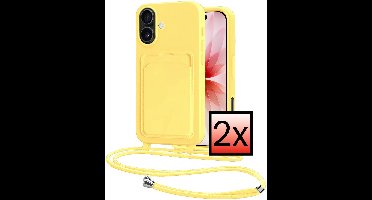 Hoes Geschikt voor iPhone 17 Hoesje Pasjeshouder Cover Met Koord Case Siliconen Hoes Met Telefoonkoord en Kaarthouder - Geel - 2 PACK