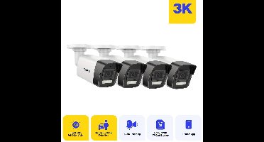 Bewakingscamera – Beveiligingscamera – Buitencamera – Surveillance Camera – 4-delige Set – 3K Resolutie – Kleurennachtzicht Met Spotlight