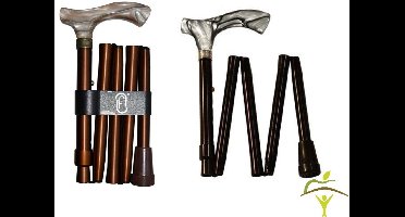 Finna wandelstok plooi- en verstelbaar houten of metacryl handvat : goudkleurig met bloemen, aluminium