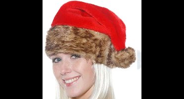 Folat - Kerstmuts met bruin bont - Carnaval - Carnaval kostuum - Carnaval accessoires