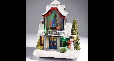 Sfeervol LED kersthuisje met beweging – Handgeschilderd – 18 cm hoog