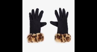 Dames handschoenen zwart met luipaardprint