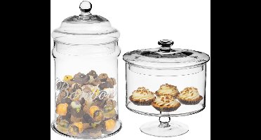 Voorraad/snoeppotten/bonbonnieres glas - 1,8L - 2L - met deksel - set 2x stuks