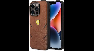 Ferrari Back cover - iPhone 14 Pro - Bruin - Stijlvol design met leren afwerking