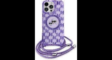 Karl Lagerfeld Back Cover - iPhone 16 Pro - Paars - Schokabsorberend TPU - Met Koord