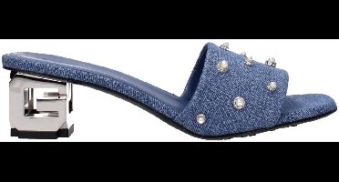 Fabric Sandal with Side Logo and Rhinestone Details Wo - Blue