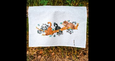 Vervaco - Keukenhanddoek kit - Spelende poesjes - PN-0217574 - Borduren - Borduurpakket - Borduurpakket volwassenen - Borduurpakket kind