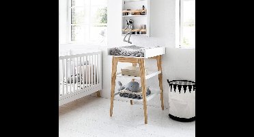 Petite Amélie ® Luiertafel - Verzorgingtafel Baby met Opstaande rand - Wit en Naturel - H.99 x B.55 x D.74 cm