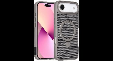 TUNIQ Back cover voor iPhone 17 Air - MagSafe - Met Ringstand - Carbon Fiber - Zilver