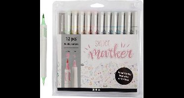 Tekenstiften, lijndikte 1+2-5 mm, pastelkleuren, 12 stuk/ 1 doos