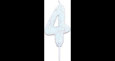 Witbaard Verjaardagskaars Cijfer 4 Wax 7 Cm Glitter Wit