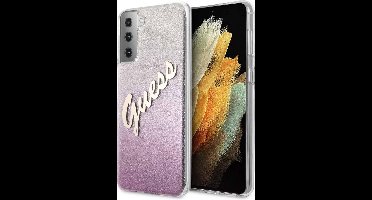 Guess Glitter Vintage Backcase hoesje Samsung S21 Plus Roze