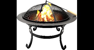 BBQ Collection Vuurschaal - Vuurkorf met Vonkenscherm - Buitenhaard 77 x 17 x 76 cm - Tuinhaard met Handvaten - Terrashaard voor Brandhout - Terras- en Tuinkachel voor Kampvuur - Carbon Staal