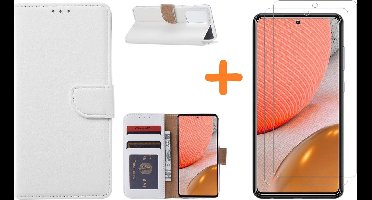 Hoesje Geschikt Voor Samsung Galaxy A72 hoesje Wit - Galaxy A72 hoesje wallet cover met Pasjeshouder - 2x screenprotector Hoesje Geschikt Voor Samsung Galaxy A72 5G
