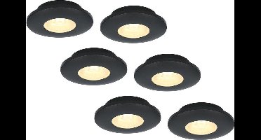 6x HOFTRONIC Pavo - Platte inbouwspot - LED - Rond zaagmaat 53mm - Zwart - Dimbaar - Zeer lage inbouwdiepte 12mm - 3 Watt - 260 lumen - 230V - 2700K Extra warm wit - Plafondspots - Dunne inbouwspot voor badkamer en buiten - 5 jaar garantie