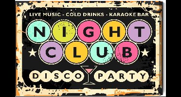 Schilderijkoning - Canvas Schilderij Retro Disco Club Inscripties - 70 x 50 cm