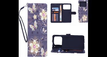 LuxeBass Boekhoesje met print geschikt voor Xiaomi Mi 11 Ultra - Butterflies And Flowers 3D - telefoonhoes - gsm hoes - telefoonhoesjes