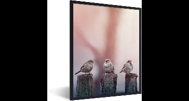 PosterMonkey - Poster - Fotolijst - Vogel - Mus - Paal - Lucht - 60x80 cm - Poster vogels - Foto in lijst - Poster natuur - Poster in lijst - Woonkamer - Kader