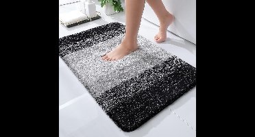 Zachte badkamertapijt, 40 x 60 cm, antislip, wasbaar, wollig, hoogpolig, badmat, microvezel, absorberend, badmat (zwart)