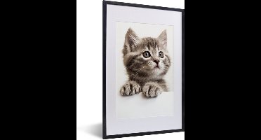 PosterMonkey - Poster - Kat - Grijs - Poes - Kitten - Dieren - Fotolijst - Frame - 40x60 cm - Poster frame - Foto in lijst - Poster kat - Muurdecoratie - Poster lijst