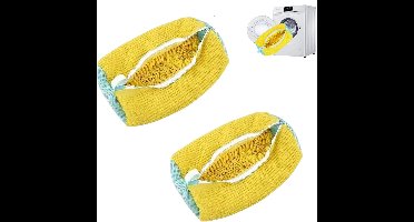2 stuks - Schoenwaszak - Waszak - Met ritssluiting - 360° rondom reiniging – Geschikt voor sportschoenen, kleding - Machinewasbare waszak voor schoenen - 39*19 cm - Geel
