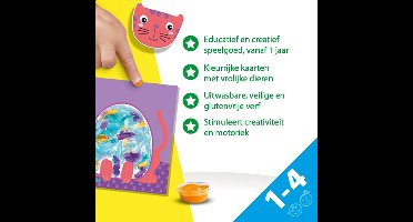 SES Creative - My First - Vingerverf dieren - 8 grote Dierenkaarten met Sticker Hoofden - Goed Uitwasbaar – Glutenvrij – voor 1 tot 4 jaar