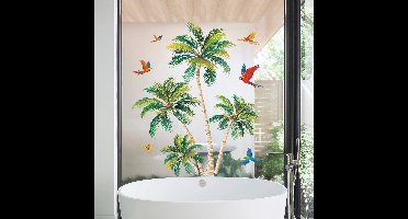 wondever Tropische zomer raamstickers palmboom vogels glazen sticker klampt antibotsing dubbelzijdige statische raamstickers voor thuiskantoor glazen raam