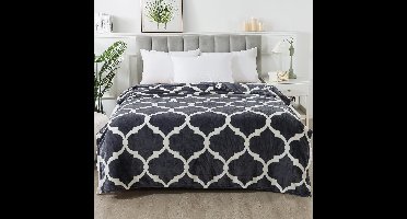 Fleece Deken - Zachte Plaid - Warmtedeken -Grijs met patron