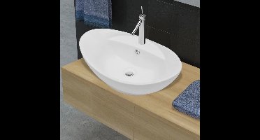 Keramische Wastafel – Ovalen Wasbak – Lavabo – Badkamer Kom – Waskom Met Overloop – Met Kraangat – Hoogwaardig Materiaal – Moderne Luxe Design