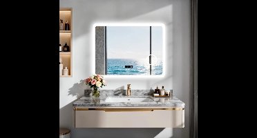 LED Badkamerspiegel – Verlichte Spiegel – Makeup Spiegel – Vergrotende Spiegel – Bluetooth Spiegel – 80x60 cm – Anti-Fog – 3x Vergroting