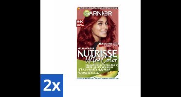 2 x Garnier - Nutrisse Ultra Color 6.60 - Haarkleuring - Vurig Rood - Voedend - Permanente Kleur - Haarverf - Permanente Haarkleuring - Nutrisse Ultra Crème - Grijsdekking - Voedende Haarkleuring