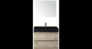 Maxx XL Badmeubelset 80 cm - Craft Oak - Wastafel Kube Zwart 1 Kraangat met Spiegel