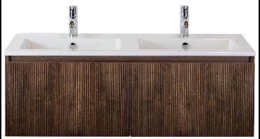 Frozen 3D Badmeubelset 120 cm - Greeplijst in Kleur - Dark Oak - Keramische Wastafel Wit Dubbel 2 Kraangaten