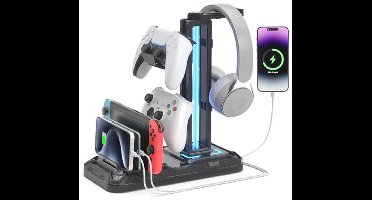 Gaming Headphone Stand met Draadloos Opladen en 9 Verlichtingsmodi - Gaming Accessoires voor Desk