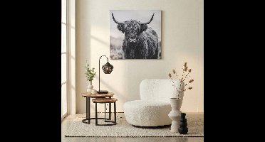 Bijzettafel Bemmel - Hout - Naturel - Onderstel, Zwart - 53x46x53 cm (BxHxD) - Rond - Set van 2