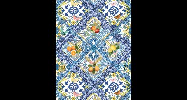 IXXI Mediterranean tiles and citrus fruit I, Bloomery Decor - 60 x 80 cm - Gratis ophangtool - Grote wanddecoratie en posters