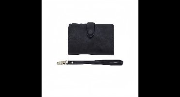 Damesportemonnee met matte afwerking - Drievoudig opvouwbaar met meerdere kaartsleuven - Grote capaciteit - Afneembaar polsbandje - 13,5*9,5*3 cm - Zwart - 1 stuk