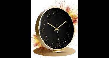 Boraboi® Stille wandklok in goudkleur met flexibel plaatsingsopties voor elk interieur,Zwart,Goud,20 cm