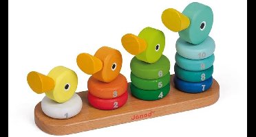 Janod Zigolos - Stapeltoren Eendenfamilie - Bouwspel Met 14 Houten Stukken Om Te Stapelen En Te Leren Tellen Van 1 Tot 10 - Geschikt Vanaf 1 Jaar
