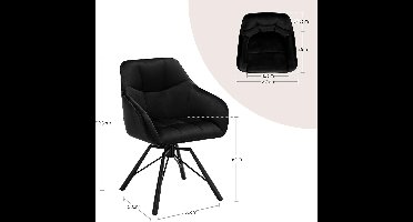 Draaibare Eetkamerstoelen Set van 2 – Novihome Luxe Velvet Stoelen met Armleuningen, Comfortabel Schuimrubberen Zitkussen, Ergonomisch Design, Modern Zwart – Voor Eetkamer, Woonkamer & Keuken